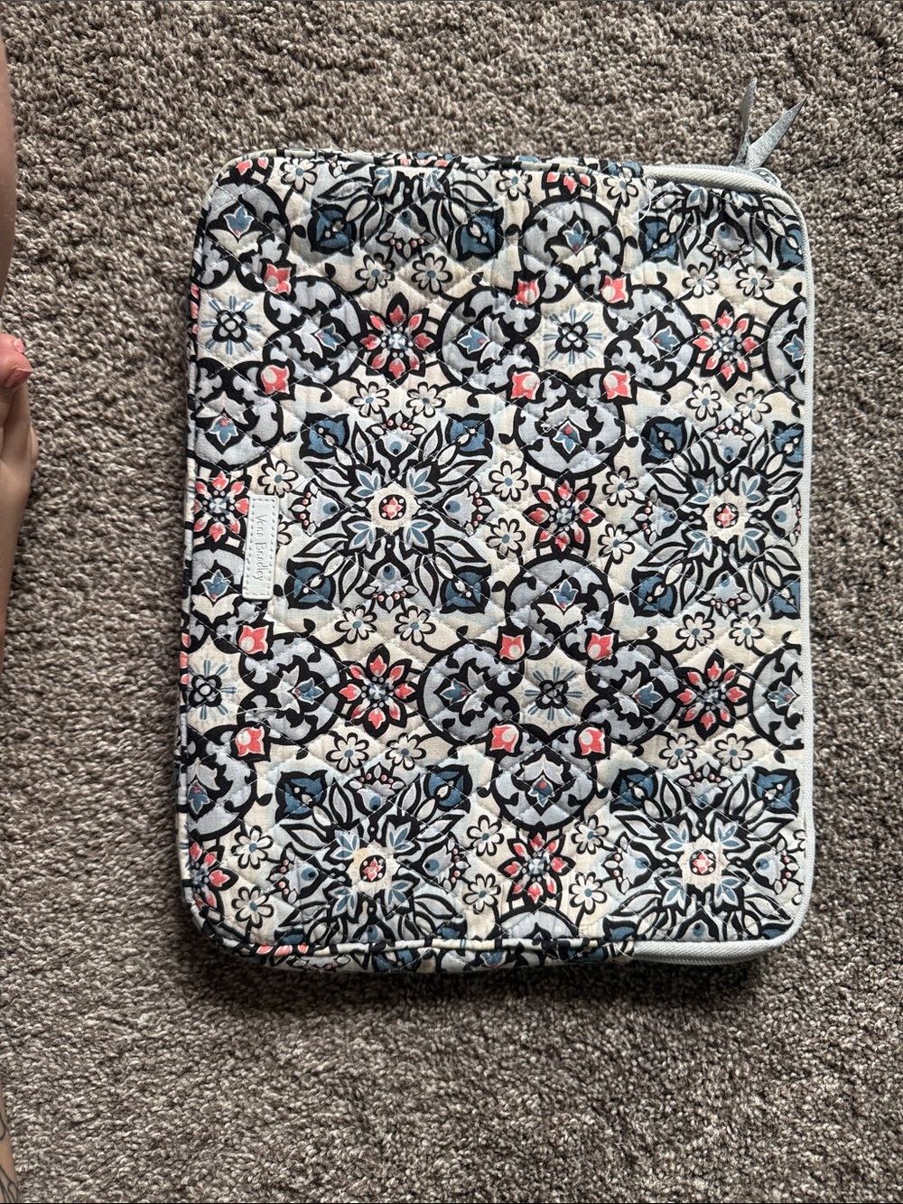 Vera Bradley Quilted Laptop Sleeve in Blue, Coral, Black & White Floral Pattern